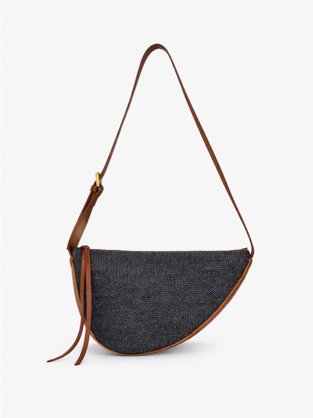 NWT- Adolfo Dominguez Charcoal Shoulder Bag with Brown Trim